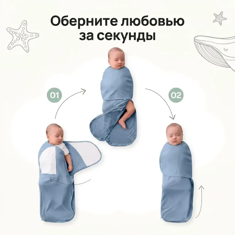 Пеленка кокон Momcozy Swaddle wraps 0-3 мес Girafe&Leaf