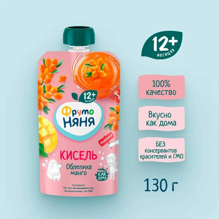 Кисель ФрутоНяня из облепихи и манго, 130 г, с 12+ мес