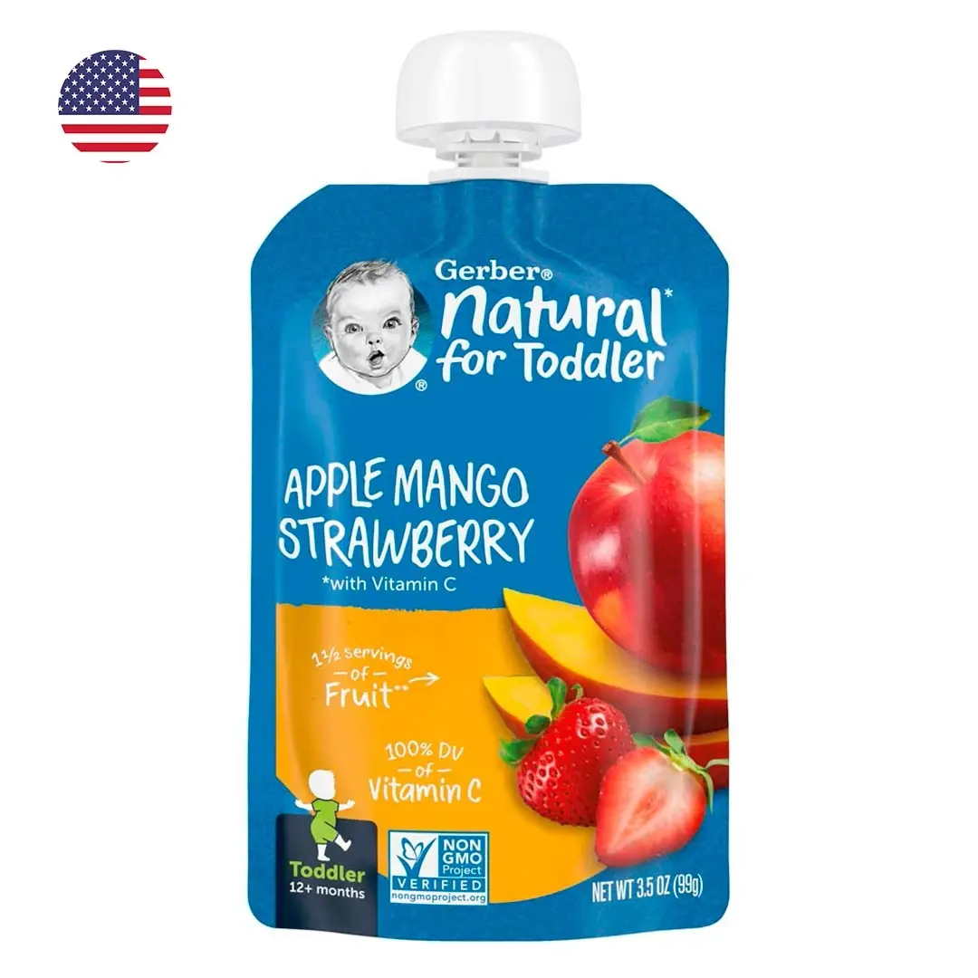 Пюре Gerber Natural for Baby яблоко манго клубника с 12+ мес 99 гр