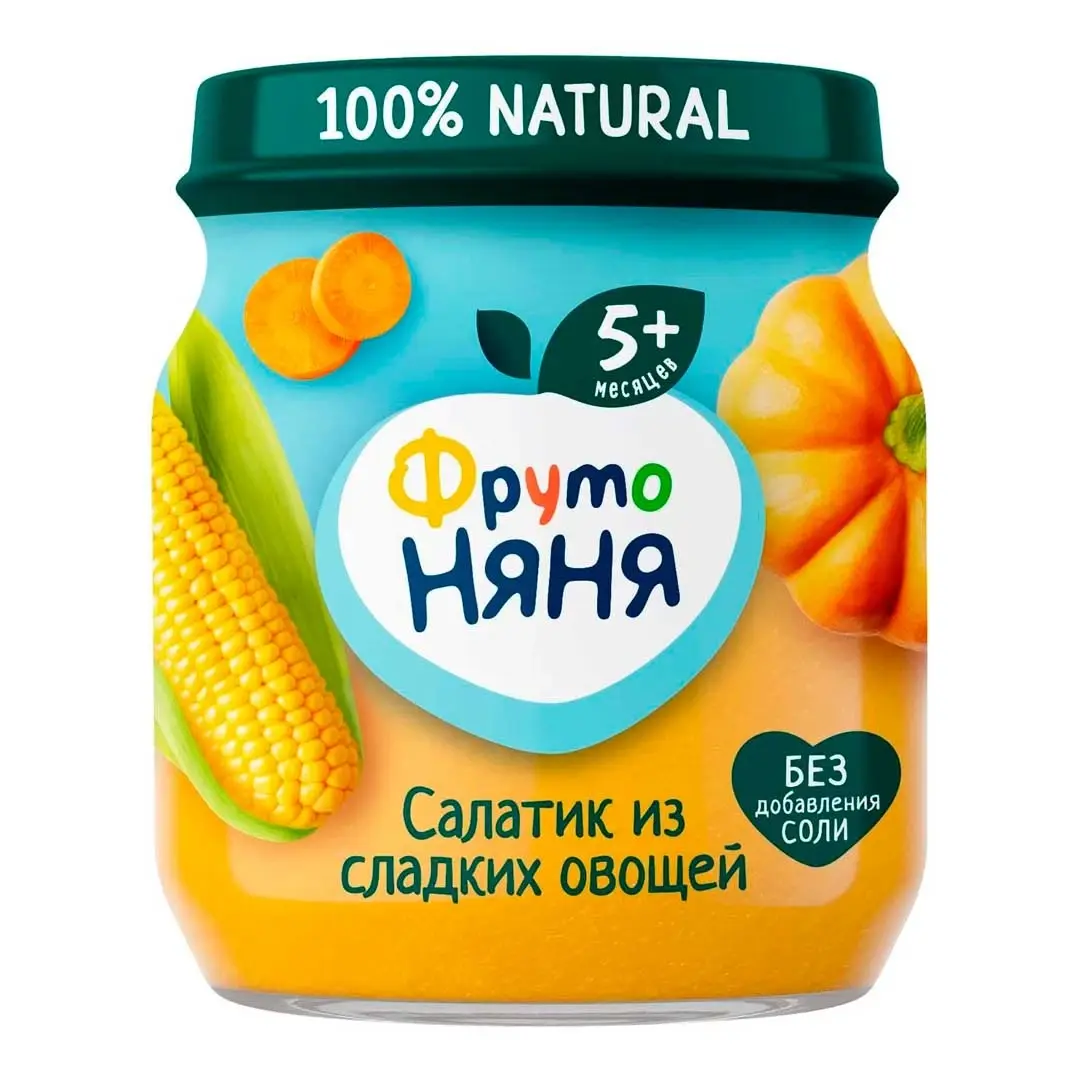 Пюре ФрутоНяня из кукурузы, тыквы и моркови “салатик из сладких овощей” 110 гр 5+ мес