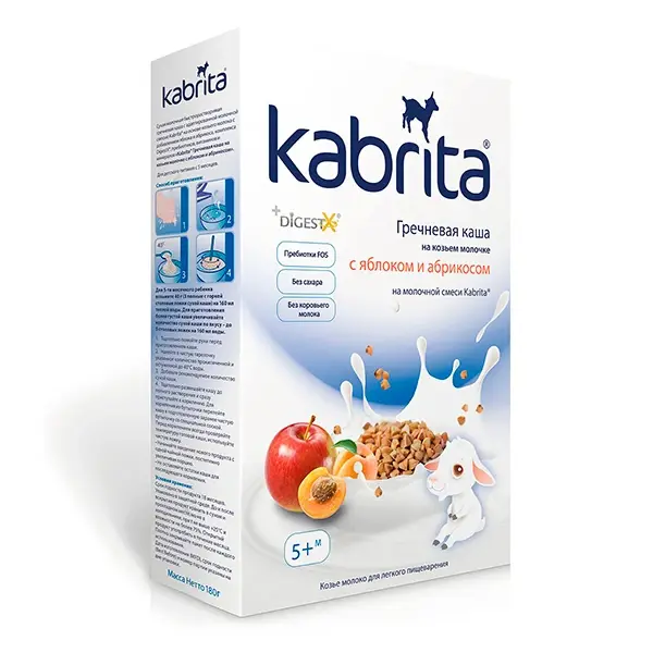 Гречневая каша Kabrita на козьем молоке с яблоком и абрикосом 180 гр. 5+ мес.