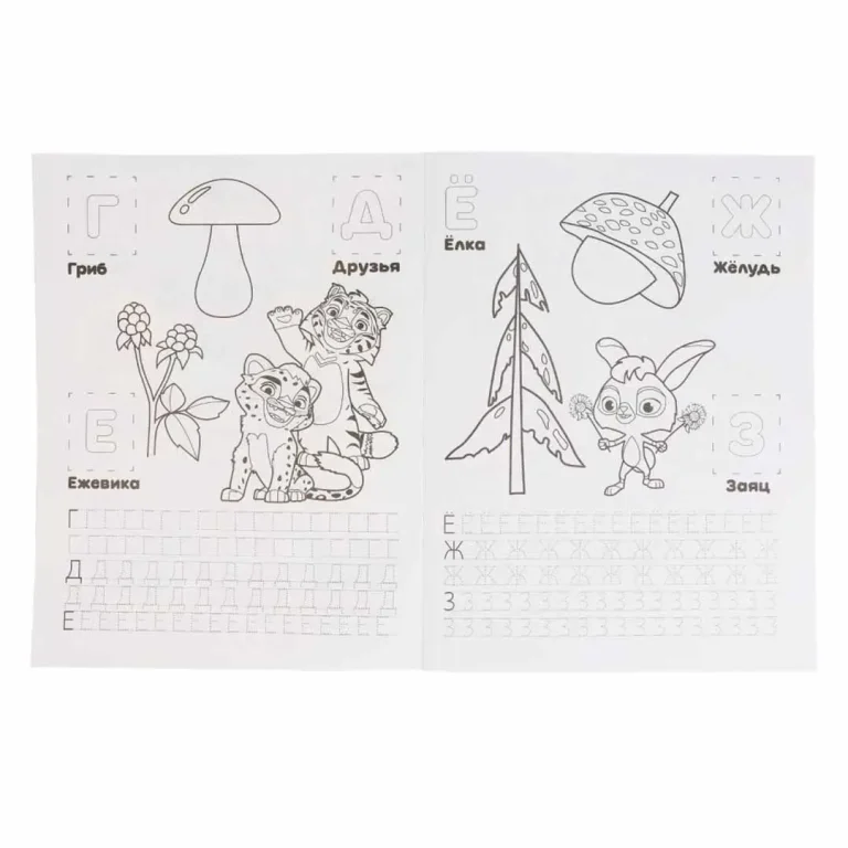 Лео и Тиг. Учим азбуку и цифры. Раскраска с наклейками