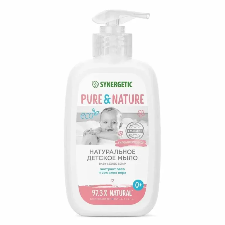 Жидкое мыло Synergetic PURE & NATURE гипоаллергенное с экстрактом овса и соком алоэ вера 0+ 250 мл