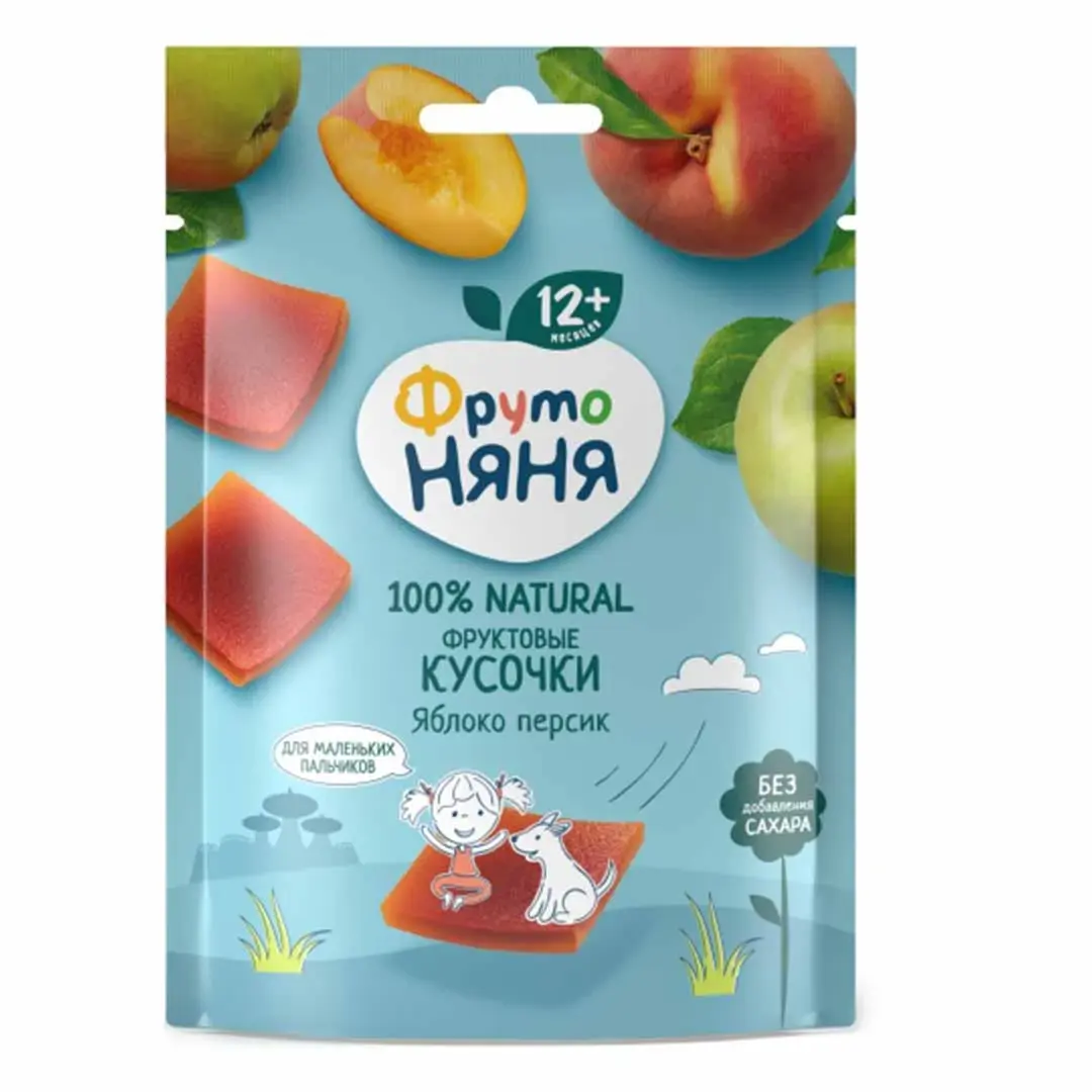 Фруктовые кусочки ФрутоНяня яблоко персик 10 шт 12+ мес