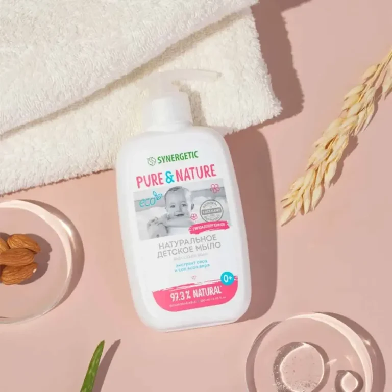 Жидкое мыло Synergetic PURE & NATURE гипоаллергенное с экстрактом овса и соком алоэ вера 0+ 250 мл