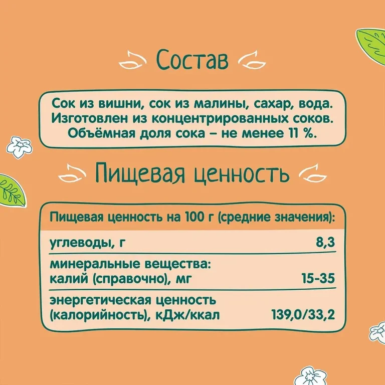 Компот ФрутоНяня из вишни и малины, 500 мл, с 5+ мес