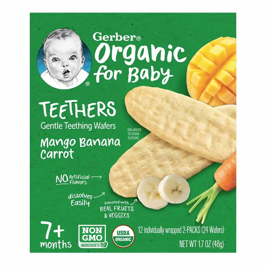 Вафли Gerber Teethers для мягкого прорезывания манго банан морковь 7+ мес 48 гр