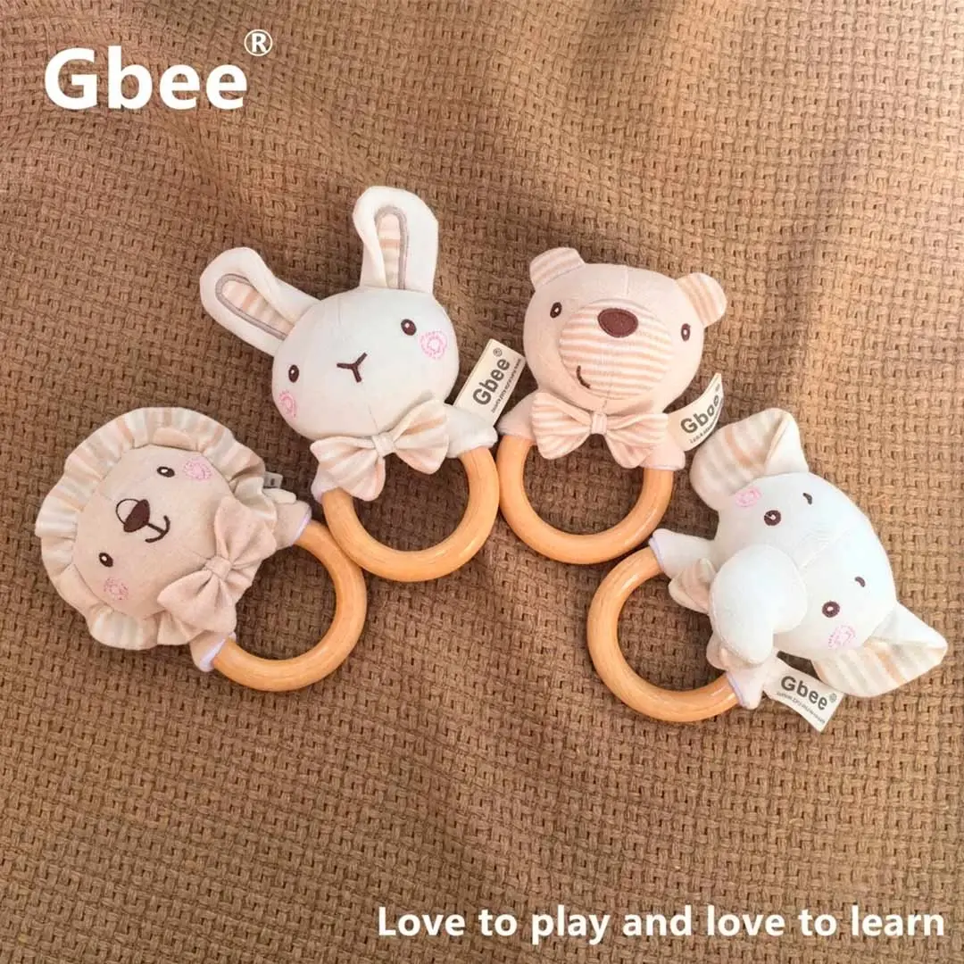 Мягкая погремушка деревянное кольцо Gbee Baby Мишка