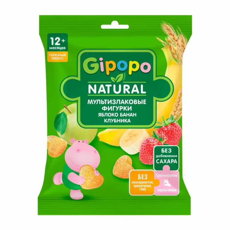 Мультизлаковые фигурки GIPOPO Яблоко,банан,клубника 21 гр 12+ мес