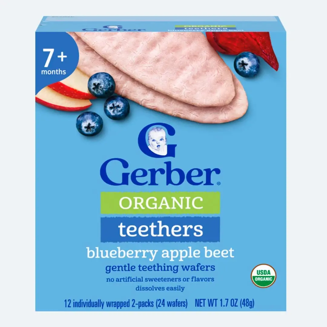 Вафли Gerber для мягкого прорезывания черника яблоко и свекла 7+ мес 48 гр
