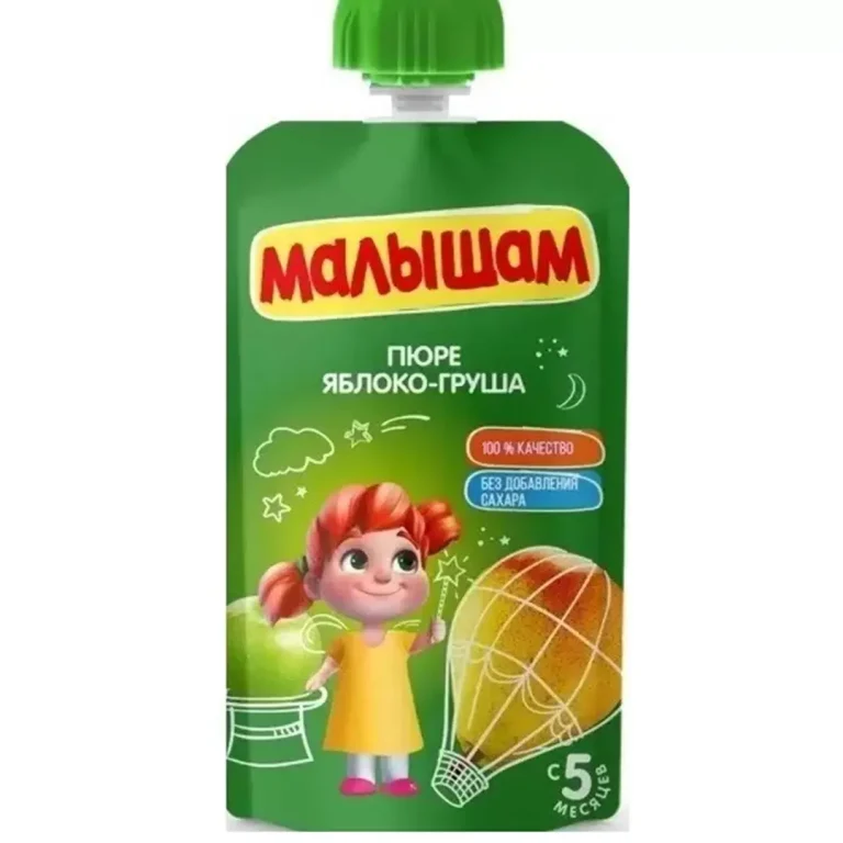 Пюре Малышам яблоко груша пауч 180 гр 5+ мес