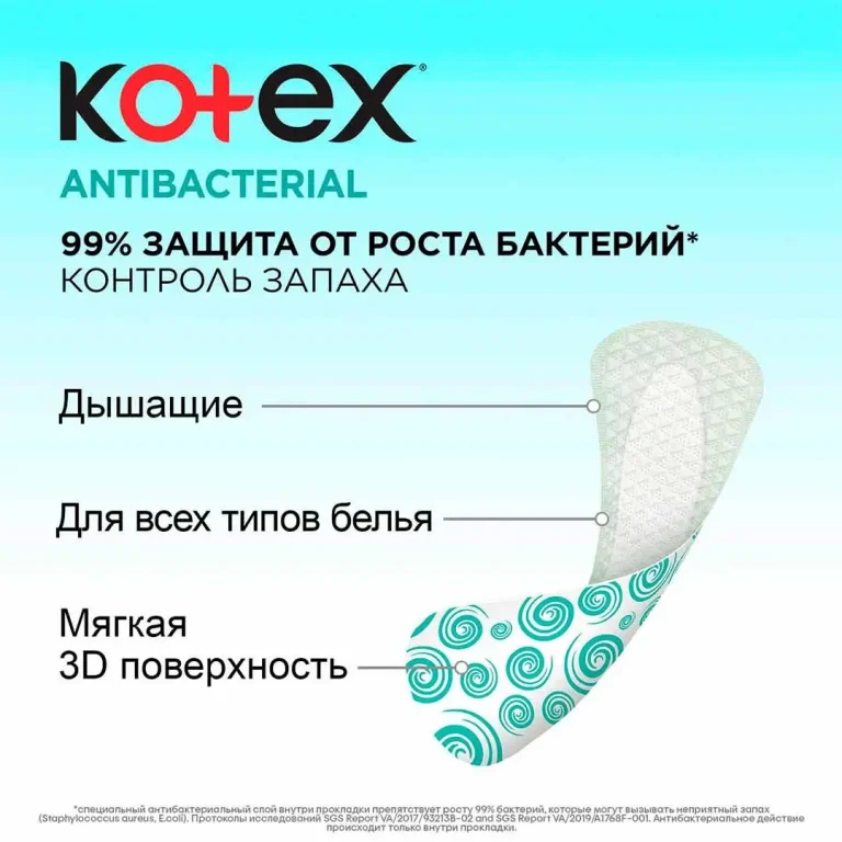 Ежедневные прокладки Kotex Antibacterial Экстра тоние 20 шт