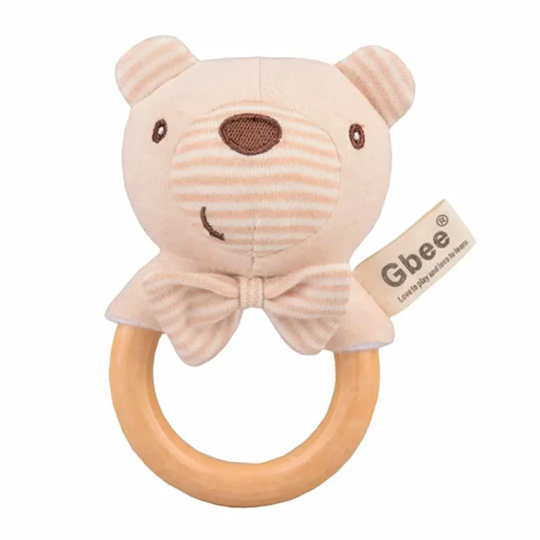 Мягкая погремушка деревянное кольцо Gbee Baby Мишка