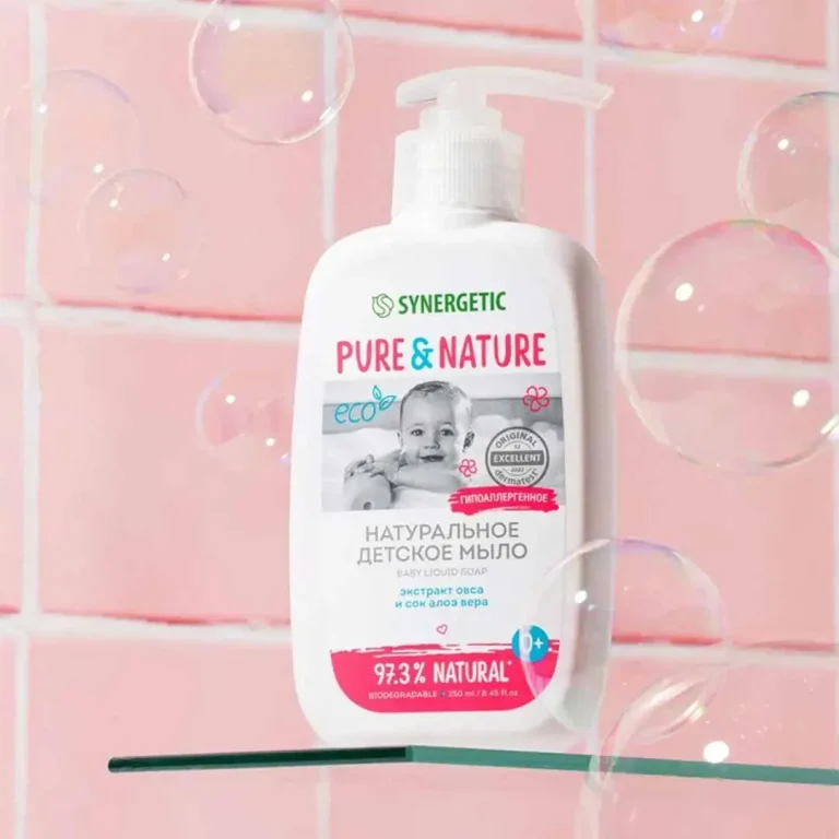 Жидкое мыло Synergetic PURE & NATURE гипоаллергенное с экстрактом овса и соком алоэ вера 0+ 250 мл