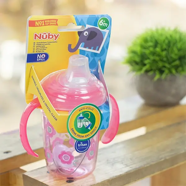Поильник Nuby непроливайка с ручками и трубочкой 360°, 240мл 6+мес.